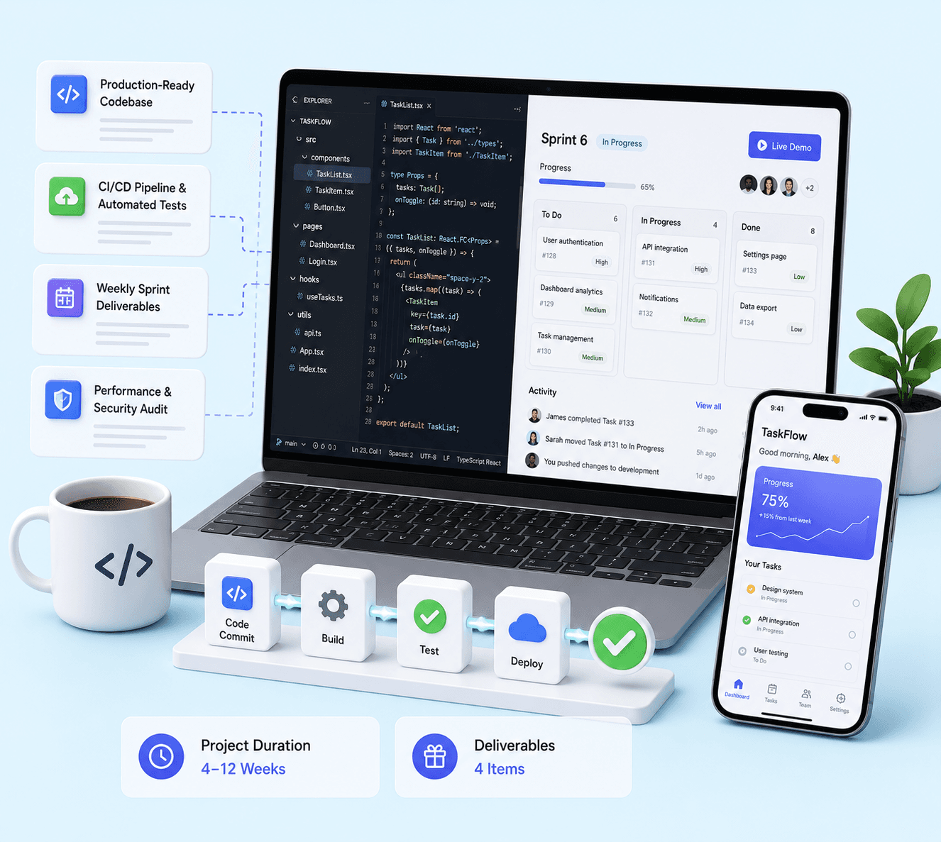 Build & Iterate — Real progress every week. Live demos every sprint.